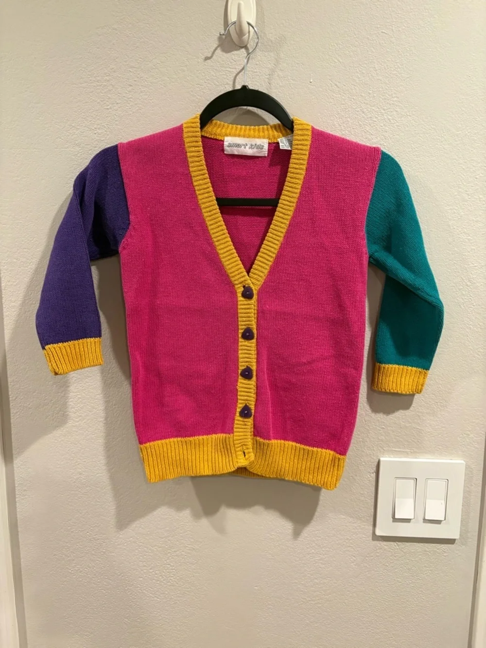 Vintage 90’s Color block Girls button up Cardigan size XS 4/5 EUC Smart Kids